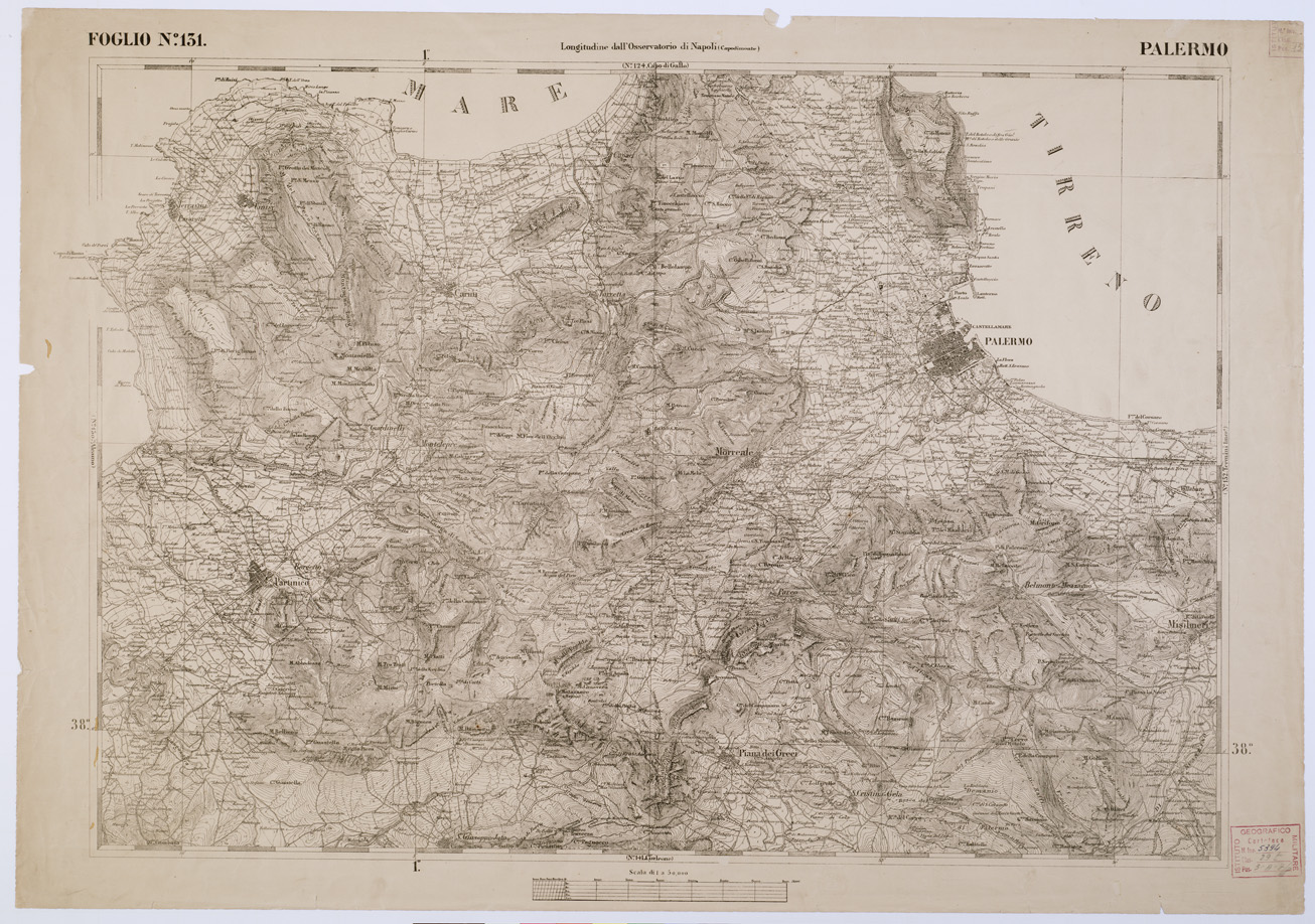 (N:2200) CARTA DELL' ITALIA MERIDIONALE EDITA DALL'ISTITUTO TOPOGRAFICO MILITARE ITALIANO - Foglio 131 - Palermo (B0001208) Carte e stampe antiche: riproduzione a colori su carta (formato A1)