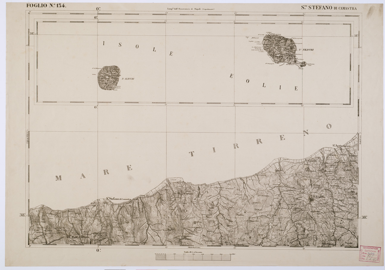 (N:2203) CARTA DELL' ITALIA MERIDIONALE - Foglio 134 - S.to Stefano di Camastra (B0001211) Carte e stampe antiche: riproduzione a colori su carta (formato A1)
