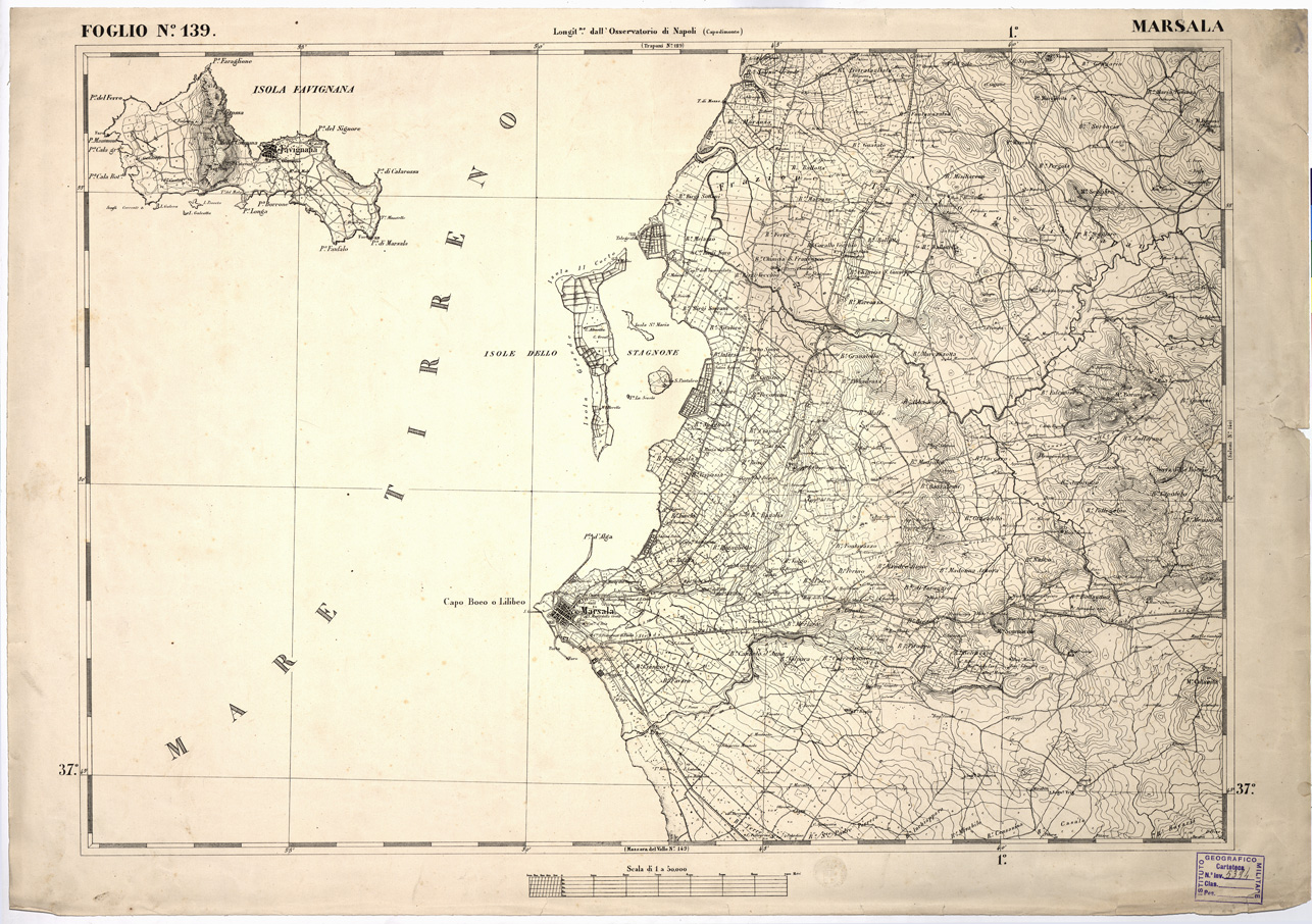 (N:2211) CARTA DELL' ITALIA MERIDIONALE EDITA DALL'ISTITUTO TOPOGRAFICO MILITARE ITALIANO - Foglio 139 - Marsala (B0001215) Carte e stampe antiche: riproduzione a colori su carta (formato A1)