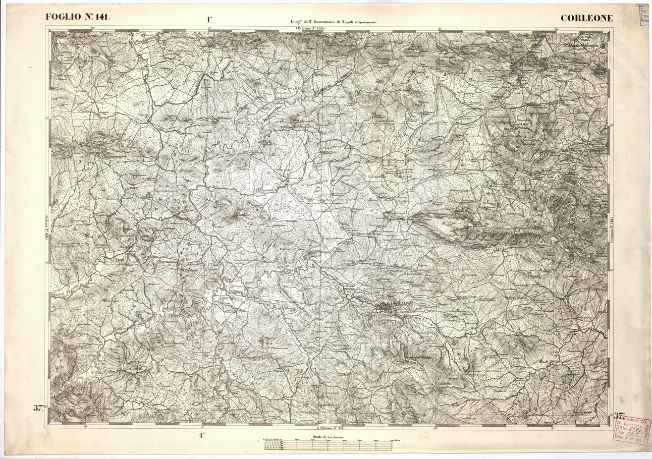 (N:2217) CARTA DELL' ITALIA MERIDIONALE EDITA DALL'ISTITUTO TOPOGRAFICO MILITARE ITALIANO - Foglio 141 - Corleone (B0001217) Carte e stampe antiche: riproduzione a colori su carta (formato A1)