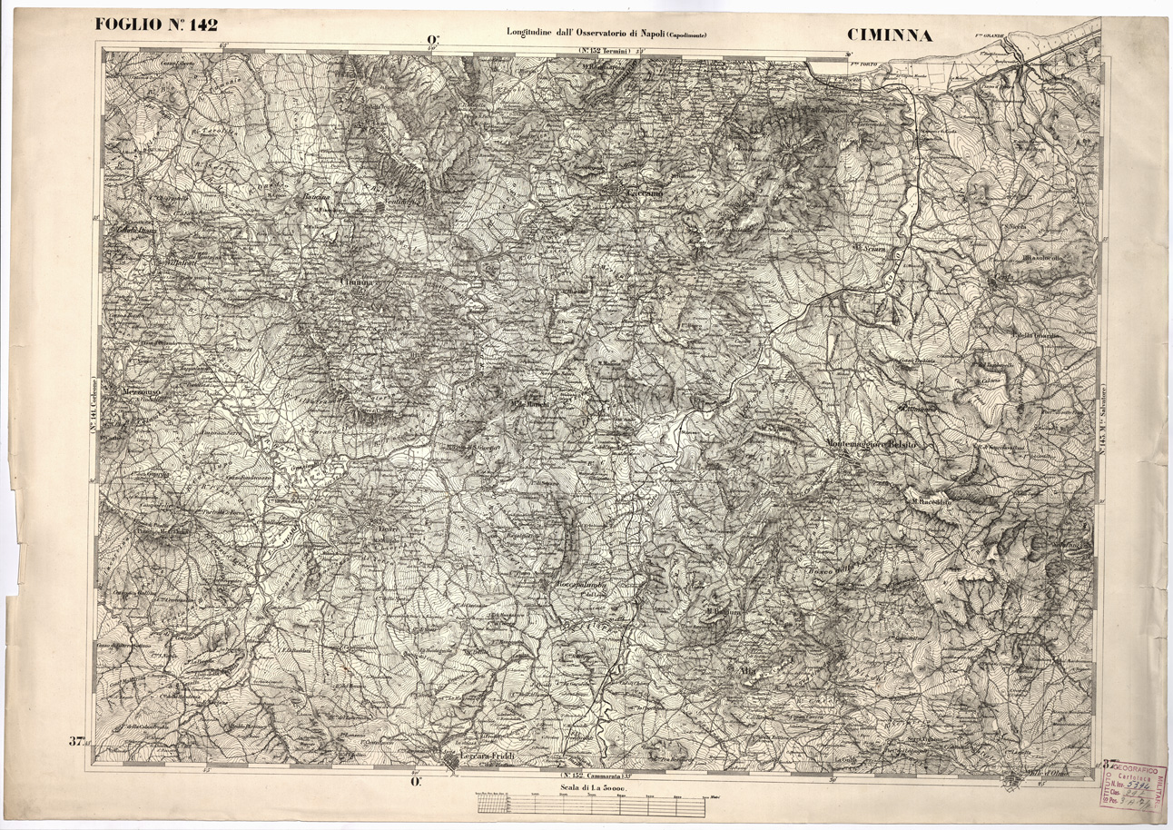 (N:2220) CARTA DELL' ITALIA MERIDIONALE EDITA DALL'ISTITUTO TOPOGRAFICO MILITARE ITALIANO - Foglio 142 - Ciminna (B0001218) Carte e stampe antiche: riproduzione a colori su carta (formato A1)