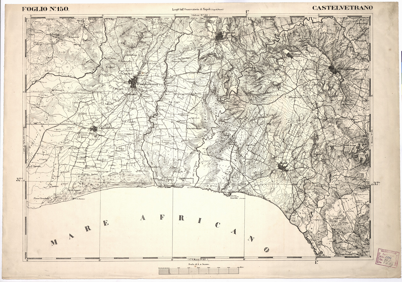 (N:2236) CARTA DELL' ITALIA MERIDIONALE EDITA DALL'ISTITUTO TOPOGRAFICO MILITARE ITALIANO - Foglio 150 - Castelvetrano (B0001223) Carte e stampe antiche: riproduzione a colori su carta (formato A1)