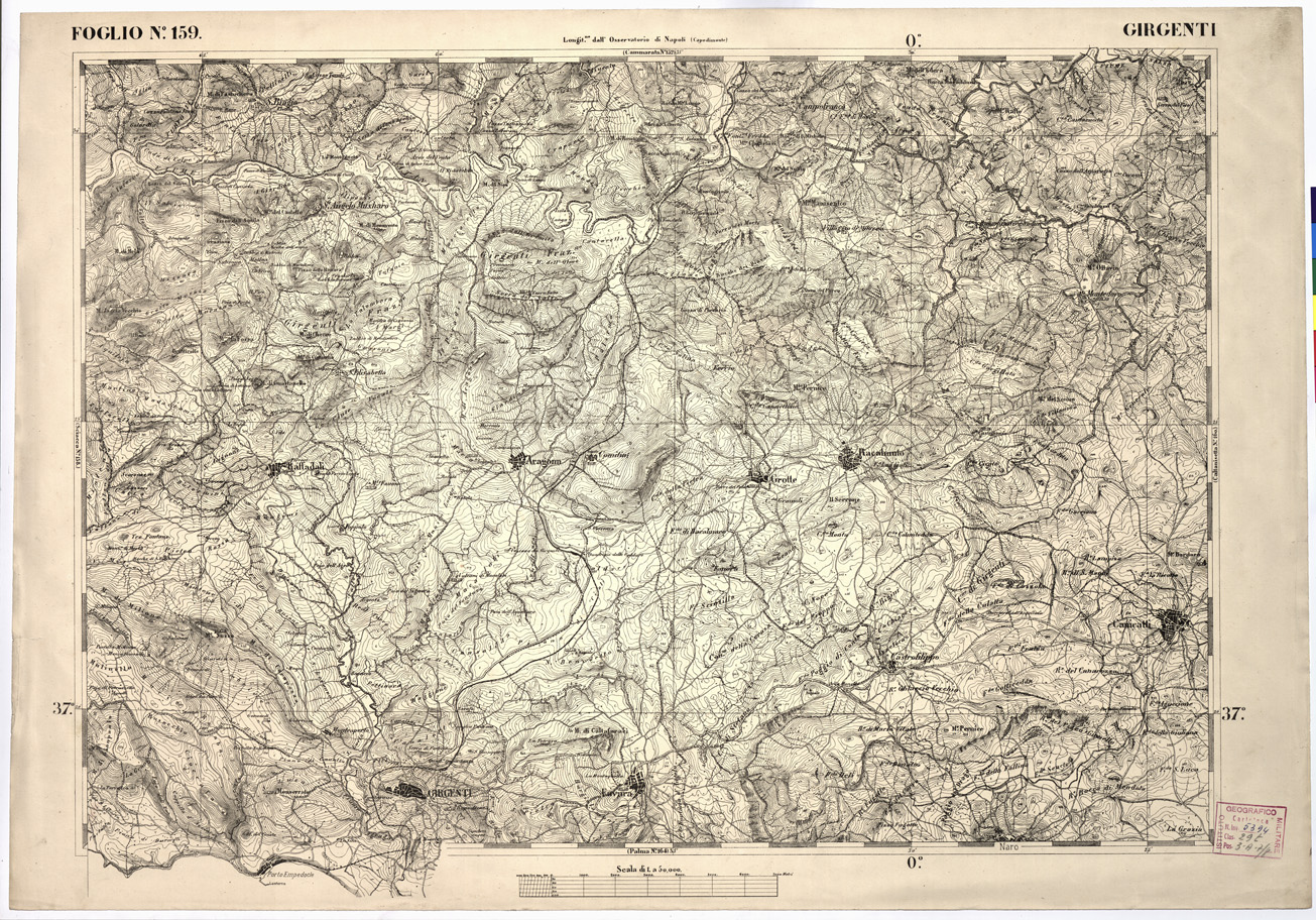 (N:2251) CARTA DELL' ITALIA MERIDIONALE EDITA DALL'ISTITUTO TOPOGRAFICO MILITARE ITALIANO - Foglio 159 - Girgenti (B0001230) Carte e stampe antiche: riproduzione a colori su carta (formato A1)