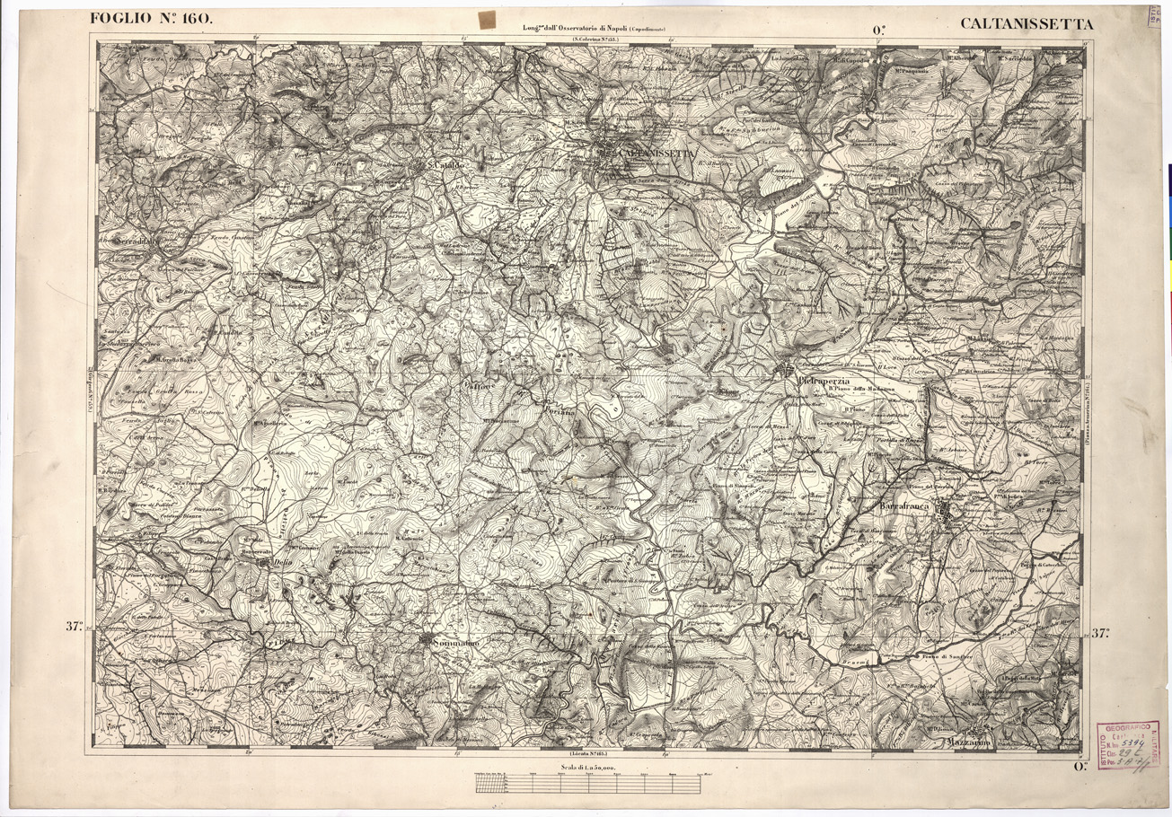 (N:2256) CARTA DELL' ITALIA MERIDIONALE EDITA DALL'ISTITUTO TOPOGRAFICO MILITARE ITALIANO - Foglio 160 - Caltanissetta (B0001231) Carte e stampe antiche: riproduzione a colori su carta (formato A1)