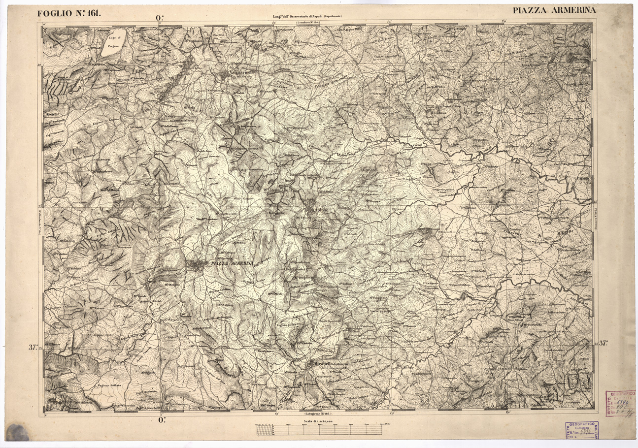(N:2257) CARTA DELL' ITALIA MERIDIONALE EDITA DALL'ISTITUTO TOPOGRAFICO MILITARE ITALIANO - Foglio 161 - Piazza Armerina (B0001232) Carte e stampe antiche: riproduzione a colori su carta (formato A1)