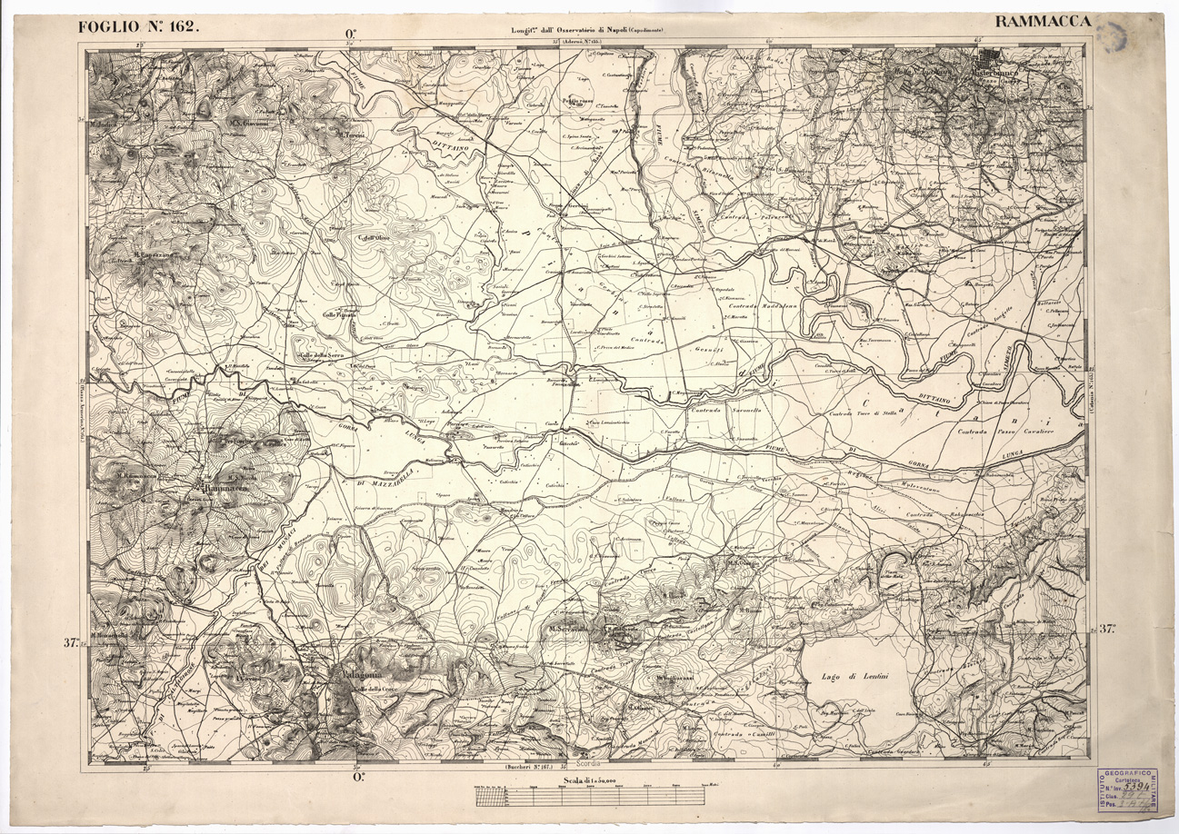 (N:2258) CARTA DELL' ITALIA MERIDIONALE EDITA DALL'ISTITUTO TOPOGRAFICO MILITARE ITALIANO - Foglio 162 - Rammacca (B0001233) Carte e stampe antiche: riproduzione a colori su carta (formato A1)