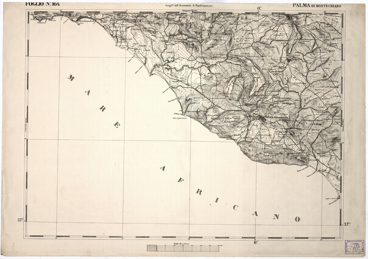 (N:2259) CARTA DELL' ITALIA MERIDIONALE EDITA DALL'ISTITUTO TOPOGRAFICO MILITARE ITALIANO - Foglio 164 - Palma di Montechiaro (B0001234) Carte e stampe antiche: riproduzione a colori su carta (formato A1)