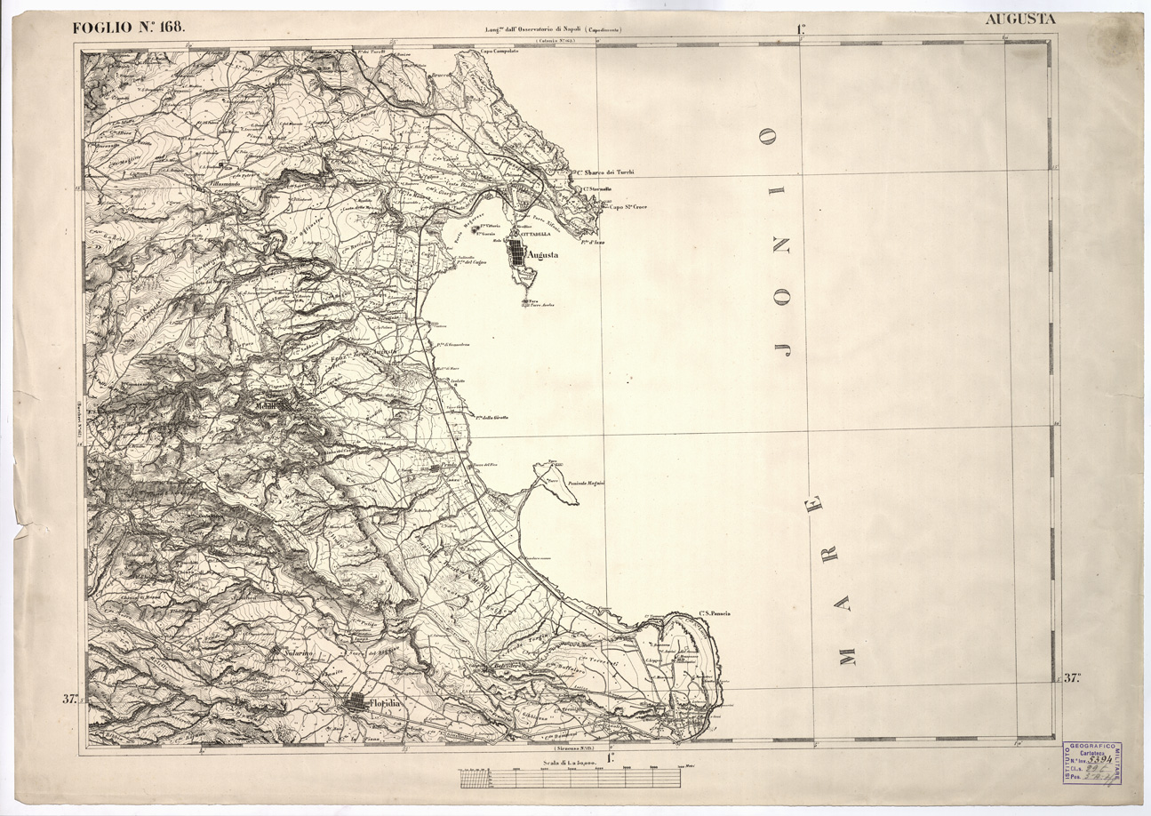 (N:2265) CARTA DELL' ITALIA MERIDIONALE EDITA DALL'ISTITUTO TOPOGRAFICO MILITARE ITALIANO - Foglio 168 - Augusta (B0001238) Carte e stampe antiche: riproduzione a colori su carta (formato A1)