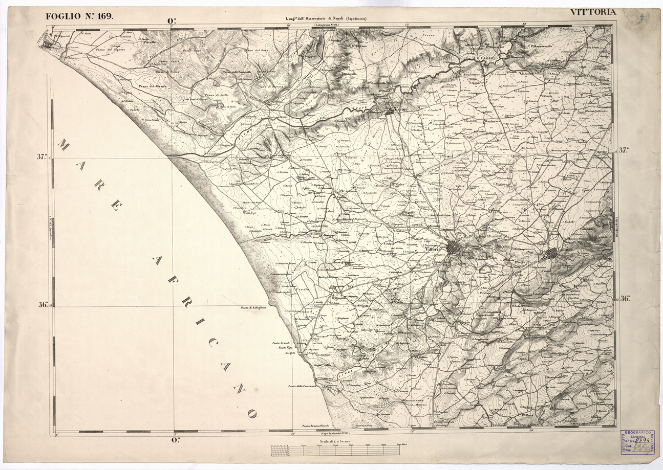 (N:2266) CARTA DELL' ITALIA MERIDIONALE EDITA DALL'ISTITUTO TOPOGRAFICO MILITARE ITALIANO - Foglio 169 - Vittoria (B0001239) Carte e stampe antiche: riproduzione a colori su carta (formato A1)