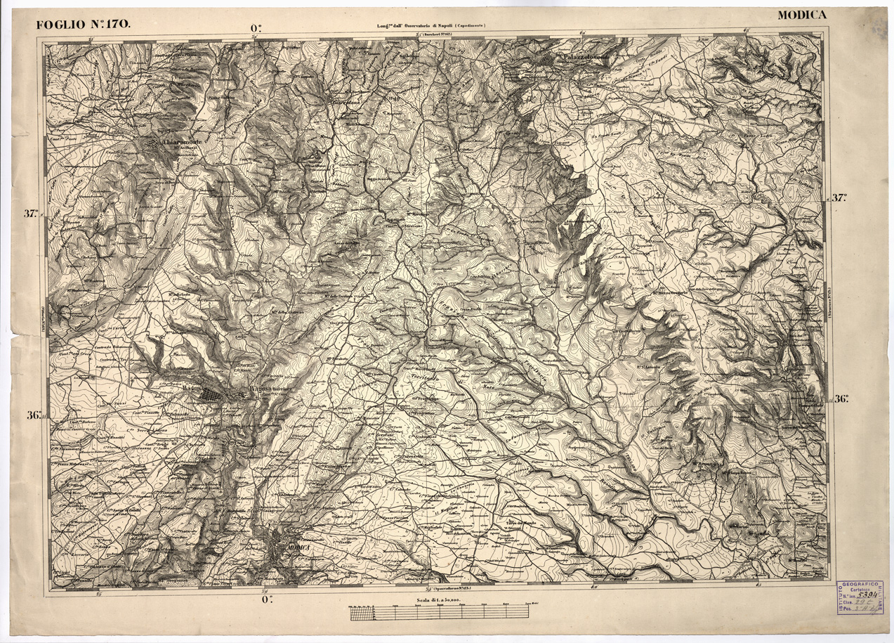 (N:2268) CARTA DELL' ITALIA MERIDIONALE EDITA DALL'ISTITUTO TOPOGRAFICO MILITARE ITALIANO - Foglio 170 - Modica (B0001240) Carte e stampe antiche: riproduzione a colori su carta (formato A1)