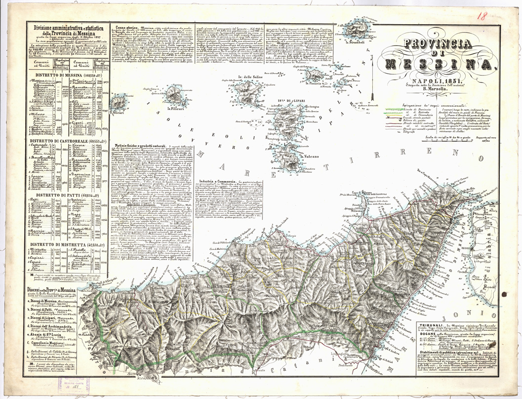 (N:1934) CARTA AMMINISTRATIVA DEL REGNO DELLE DUE SICILIE DIVISA IN SINGOLE PROVINCIE - Foglio 18 - Provincia di Messina (B0001352) Carte e stampe antiche: riproduzione a colori su carta (formato A1)