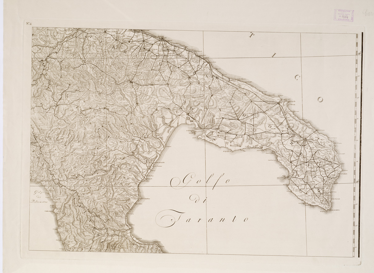 (N:324) ATLANTE DEL REGNO DI NAPOLI RIDOTTO IN VI FOGLI DA GIOVANNI ANTONIO RIZZI ZANNONI GEOGRAFO DI SUA MAESTA' SICILIANA  - Foglio 4 (B0001376) Carte e stampe antiche: riproduzione a colori su carta (formato A1)