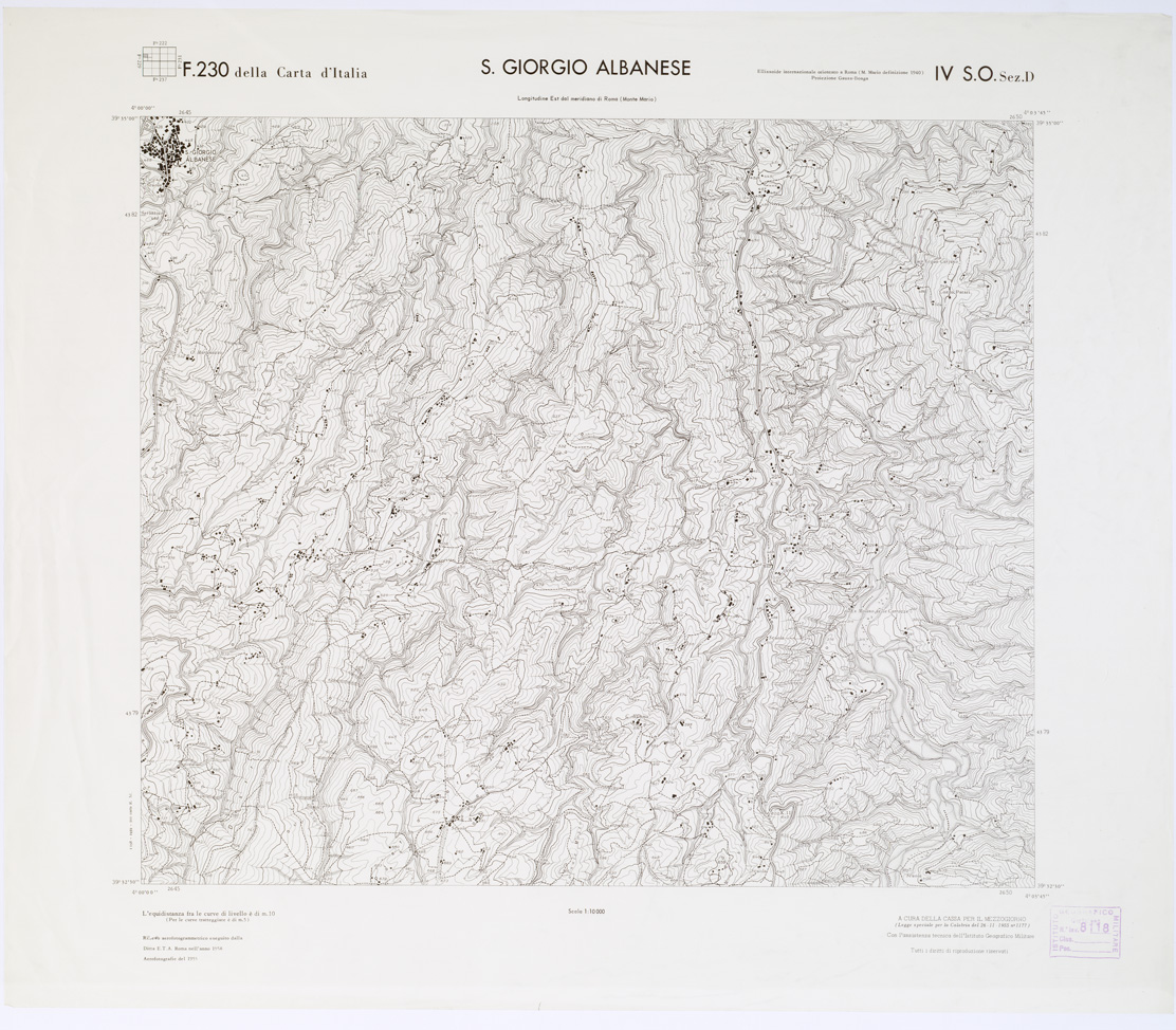 (N:7303) CARTA TOPOGRAFICA DELLA CALABRIA - Foglio 23O IV S.O. SEZ.D - San Giorgio Albanese (B0001384) Carte e stampe antiche: riproduzione a colori su carta (formato A1)