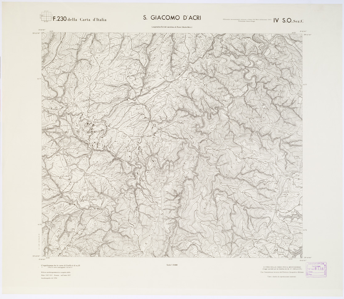 (N:7302) CARTA TOPOGRAFICA DELLA CALABRIA - Foglio 23O IV S.O. SEZ.C - S. Giacomo D'Acri (B0001388) Carte e stampe antiche: riproduzione a colori su carta (formato A1)