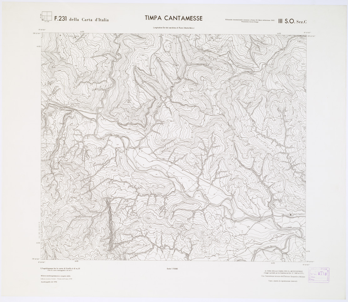 (N:7381) CARTA TOPOGRAFICA DELLA CALABRIA - Foglio 231 III S.O. SEZ.C - Timpa Cantamesse (B0001394) Carte e stampe antiche: riproduzione a colori su carta (formato A1)
