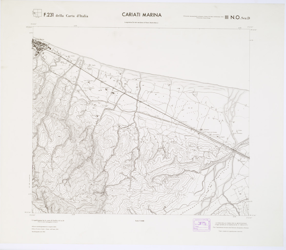 (N:7038) CARTA TOPOGRAFICA DELLA CALABRIA - Foglio 231 III N.O. SEZ.D - Cariati Marina (B0001400) Carte e stampe antiche: riproduzione a colori su carta (formato A1)