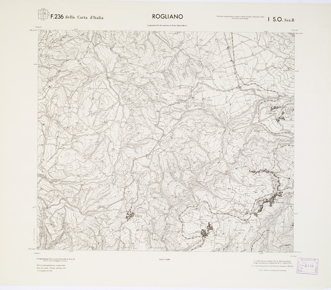 (N:7285) CARTA TOPOGRAFICA DELLA CALABRIA - Foglio 236 I S.O. SEZ.B - Rogliano (B0001405) Carte e stampe antiche: riproduzione a colori su carta (formato A1)