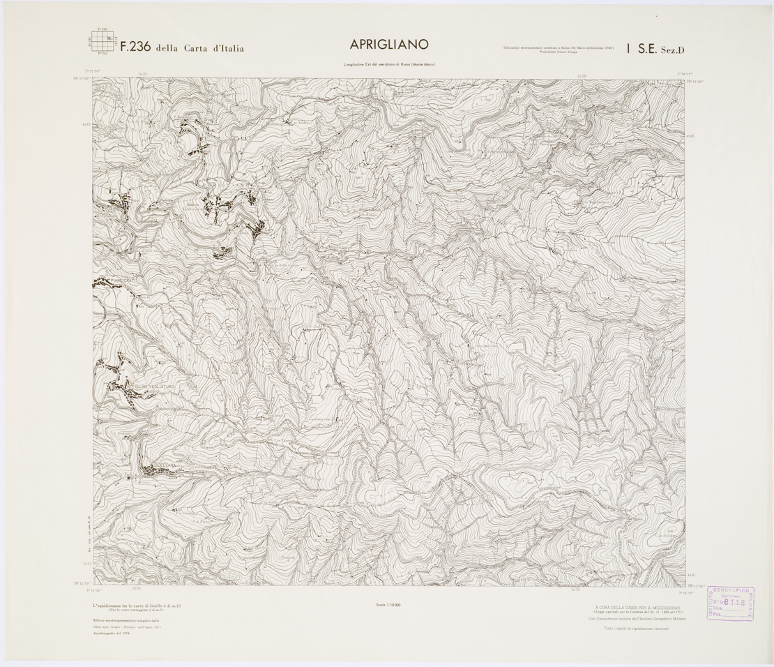 (N:6995) CARTA TOPOGRAFICA DELLA CALABRIA - Foglio 236 I S.E. SEZ.D - Aprigliano (B0001407) Carte e stampe antiche: riproduzione a colori su carta (formato A1)