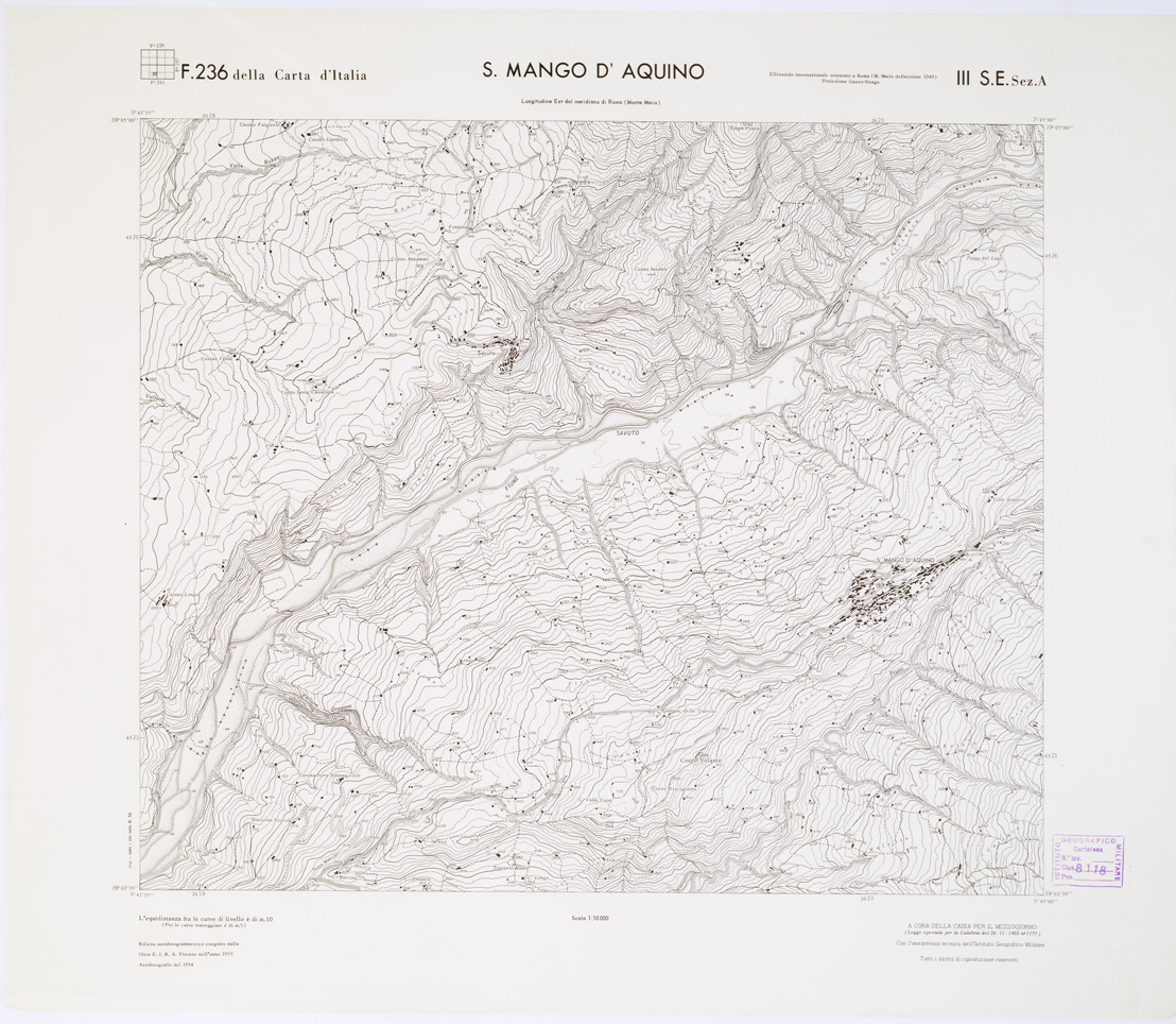 (N:7314) CARTA TOPOGRAFICA DELLA CALABRIA - Foglio 236 III S.E. SEZ.A - S. Mango d'Aquino (B0001409) Carte e stampe antiche: riproduzione a colori su carta (formato A1)
