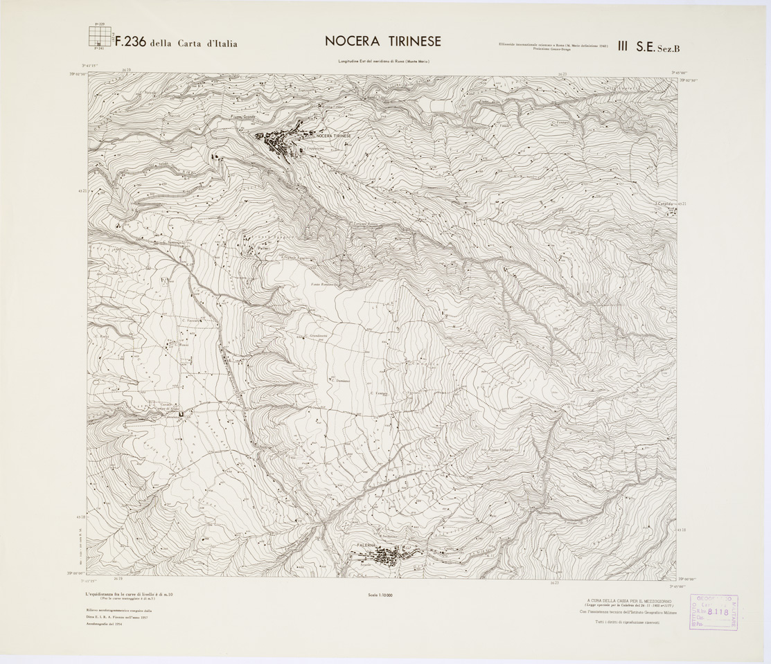 (N:7230) CARTA TOPOGRAFICA DELLA CALABRIA - Foglio 236 III S.E. SEZ.B - Nocera Tirinese (B0001410) Carte e stampe antiche: riproduzione a colori su carta (formato A1)