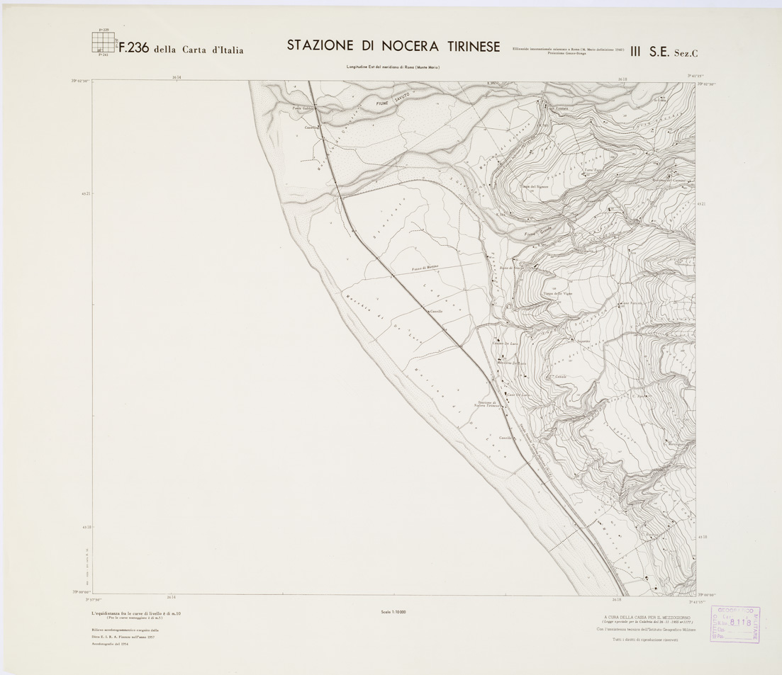 (N:7368) CARTA TOPOGRAFICA DELLA CALABRIA - Foglio 236 III S.E. SEZ.C - Stazione di Nocera Tirinese (B0001411) Carte e stampe antiche: riproduzione a colori su carta (formato A1)