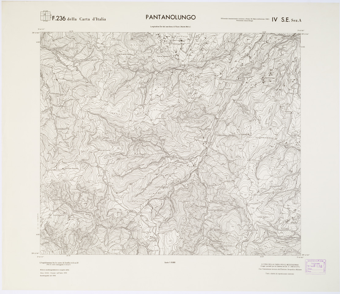 (N:7239) CARTA TOPOGRAFICA DELLA CALABRIA - Foglio 236 IV S.E. SEZ.A - Pantanolungo (B0001413) Carte e stampe antiche: riproduzione a colori su carta (formato A1)