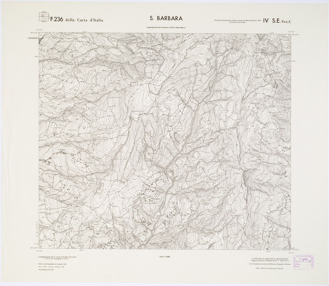 (N:7293) CARTA TOPOGRAFICA DELLA CALABRIA - Foglio 236 IV S.E. SEZ.C - S. Barbara (B0001414) Carte e stampe antiche: riproduzione a colori su carta (formato A1)
