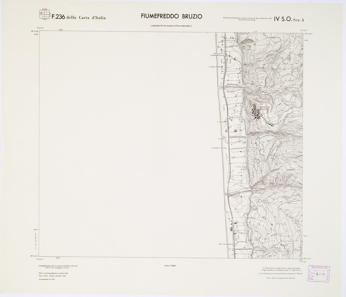 (N:7120) CARTA TOPOGRAFICA DELLA CALABRIA - Foglio 236 IV S.O. SEZ.A - Fiumefreddo Bruzio (B0001416) Carte e stampe antiche: riproduzione a colori su carta (formato A1)