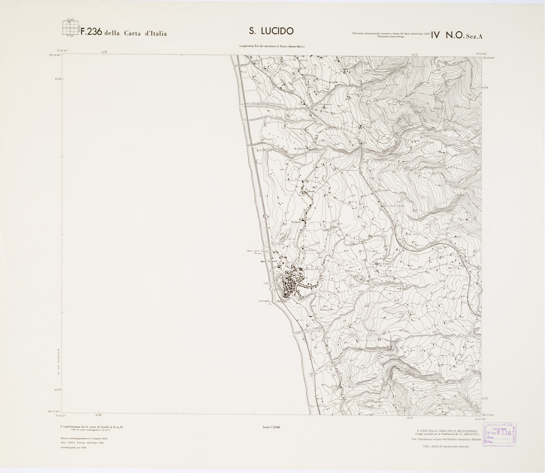 (N:7313) CARTA TOPOGRAFICA DELLA CALABRIA - Foglio 236 IV N.O. SEZ.A - S. Lucido (B0001417) Carte e stampe antiche: riproduzione a colori su carta (formato A1)