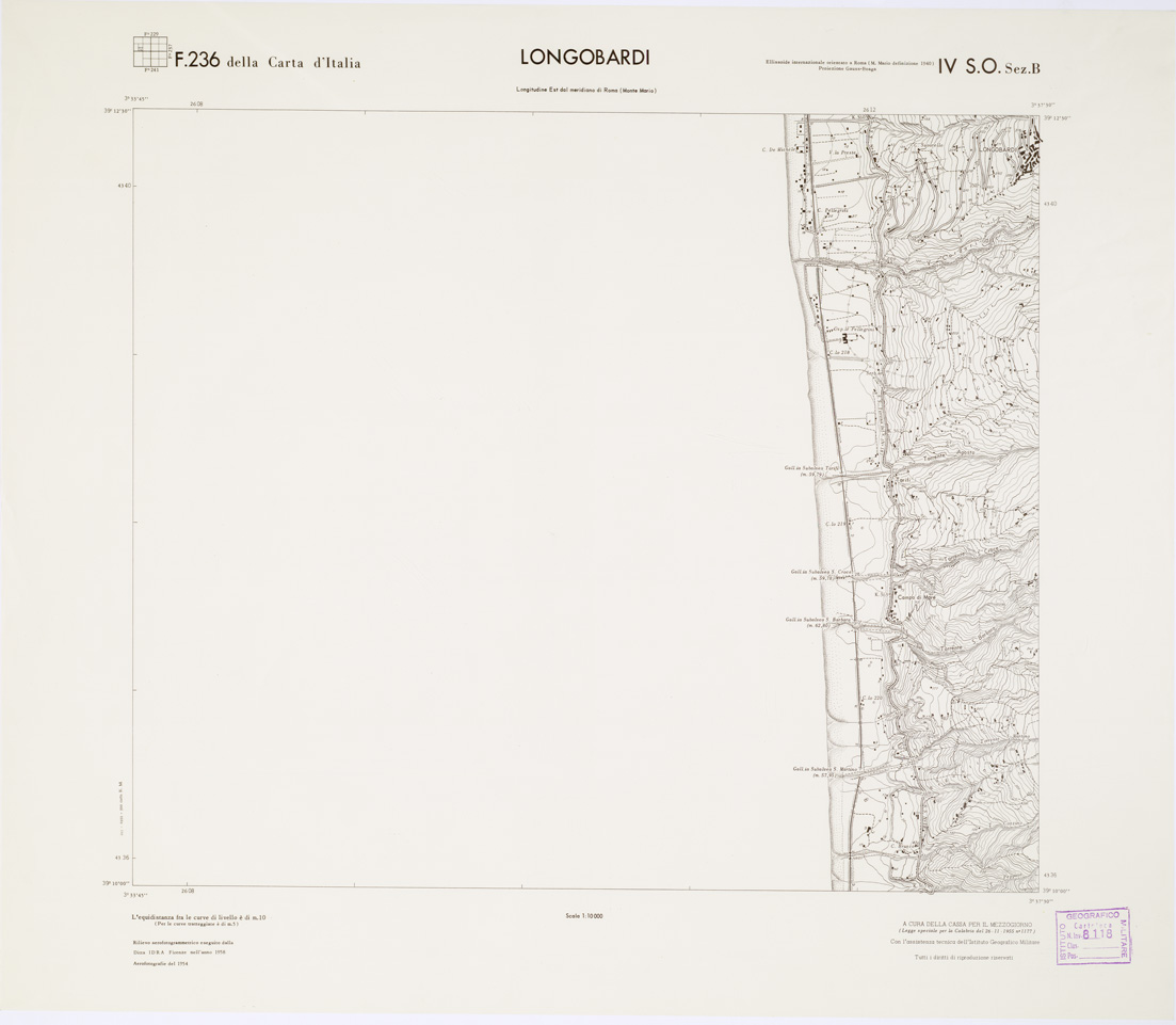 (N:7159) CARTA TOPOGRAFICA DELLA CALABRIA - Foglio 236 IV S.O. SEZ.B - Longobardi (B0001418) Carte e stampe antiche: riproduzione a colori su carta (formato A1)