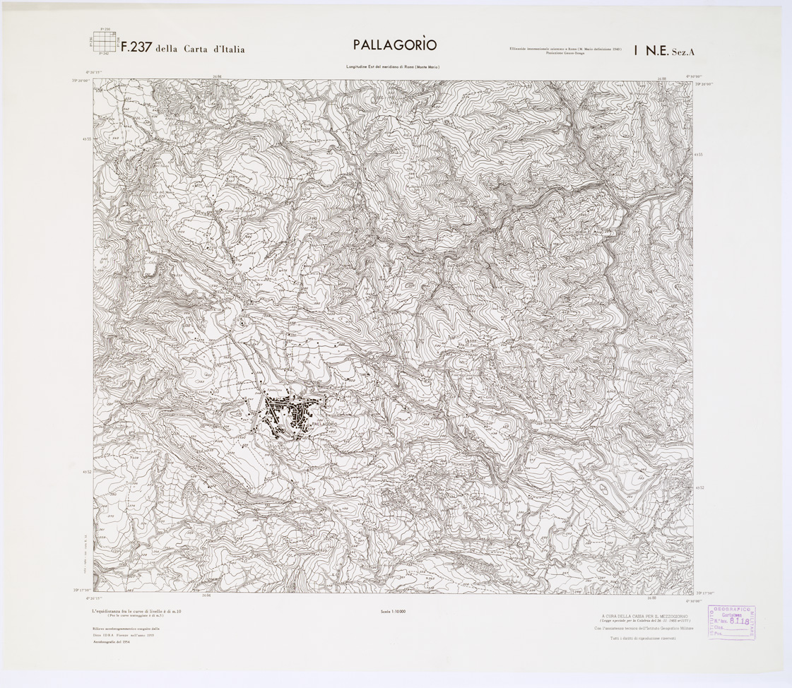 (N:7236) CARTA TOPOGRAFICA DELLA CALABRIA - Foglio 237 I N.E. SEZ.A - Pallagorio (B0001420) Carte e stampe antiche: riproduzione a colori su carta (formato A1)