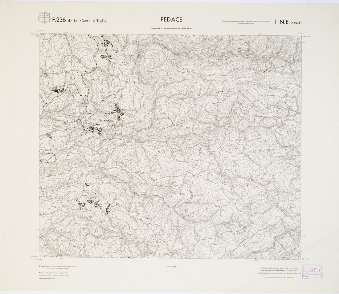 (N:7245) CARTA TOPOGRAFICA DELLA CALABRIA - Foglio 236 I N.E. SEZ.C - Pedace (B0001427) Carte e stampe antiche: riproduzione a colori su carta (formato A1)