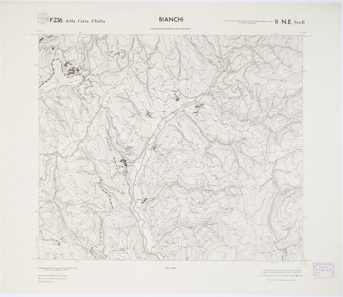 (N:7006) CARTA TOPOGRAFICA DELLA CALABRIA - Foglio 236 II N.E. SEZ.B - Bianchi (B0001431) Carte e stampe antiche: riproduzione a colori su carta (formato A1)