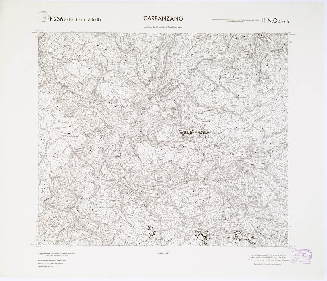 (N:7041) CARTA TOPOGRAFICA DELLA CALABRIA - Foglio 236 II N.O. SEZ.A - Carpanzano (B0001439) Carte e stampe antiche: riproduzione a colori su carta (formato A1)