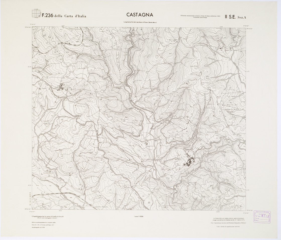 (N:7053) CARTA TOPOGRAFICA DELLA CALABRIA - Foglio 236 II S.E. SEZ.A - Castagna (B0001442) Carte e stampe antiche: riproduzione a colori su carta (formato A1)