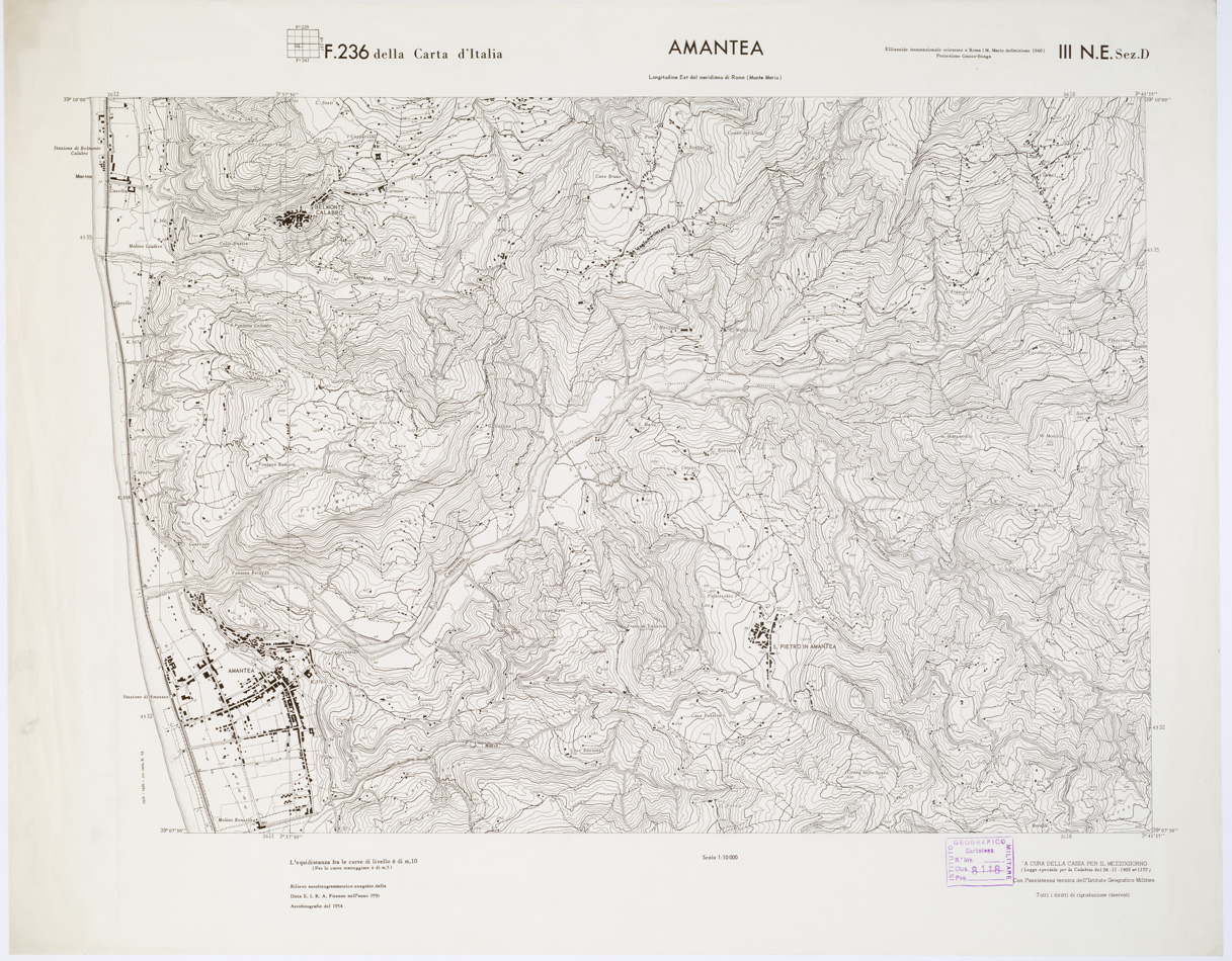 (N:6989) CARTA TOPOGRAFICA DELLA CALABRIA - Foglio 236 III N.E. SEZ.D - Amantea (B0001444) Carte e stampe antiche: riproduzione a colori su carta (formato A1)