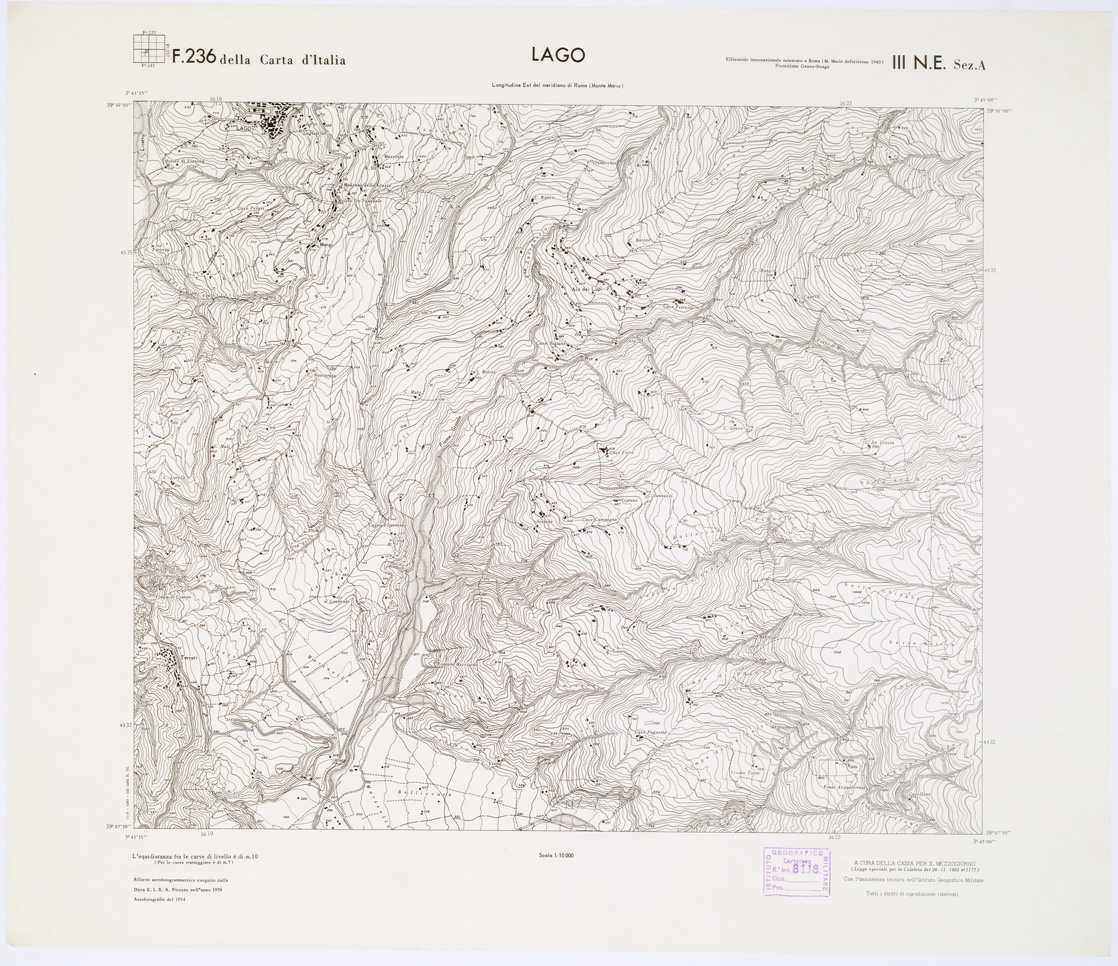 (N:7149) CARTA TOPOGRAFICA DELLA CALABRIA - Foglio 236 III N.E. SEZ.A - Lago (B0001446) Carte e stampe antiche: riproduzione a colori su carta (formato A1)