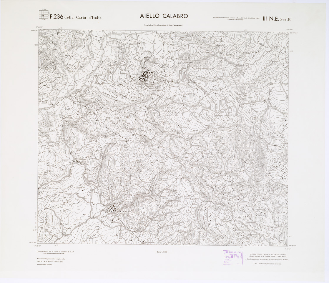 (N:6987) CARTA TOPOGRAFICA DELLA CALABRIA - Foglio 236 III N.E. SEZ.B - Aiello Calabro (B0001447) Carte e stampe antiche: riproduzione a colori su carta (formato A1)