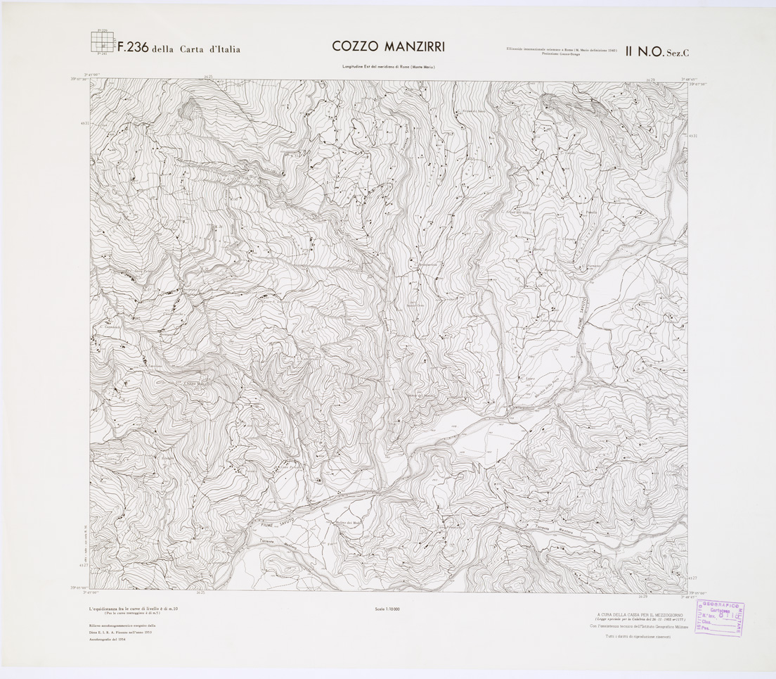 (N:7091) CARTA TOPOGRAFICA DELLA CALABRIA - Foglio 236 II N.O. SEZ.C - Cozzo Manzirri (B0001448) Carte e stampe antiche: riproduzione a colori su carta (formato A1)