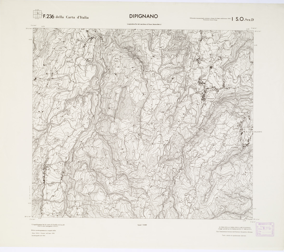 (N:7105) CARTA TOPOGRAFICA DELLA CALABRIA - Foglio 236 I S.O. SEZ.D - Dipignano (B0001449) Carte e stampe antiche: riproduzione a colori su carta (formato A1)