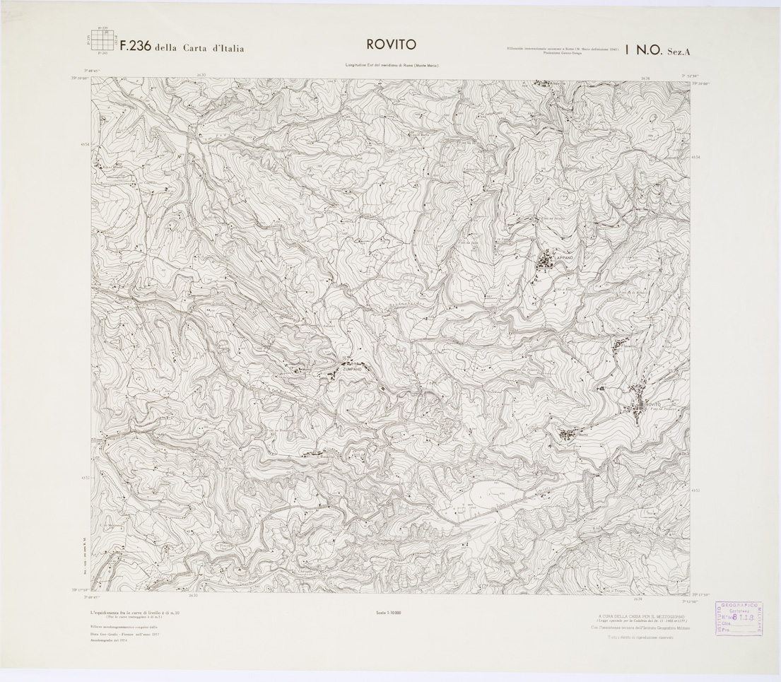 (N:7290) CARTA TOPOGRAFICA DELLA CALABRIA - Foglio 236 I N.O. SEZ.A - Rovito (B0001450) Carte e stampe antiche: riproduzione a colori su carta (formato A1)