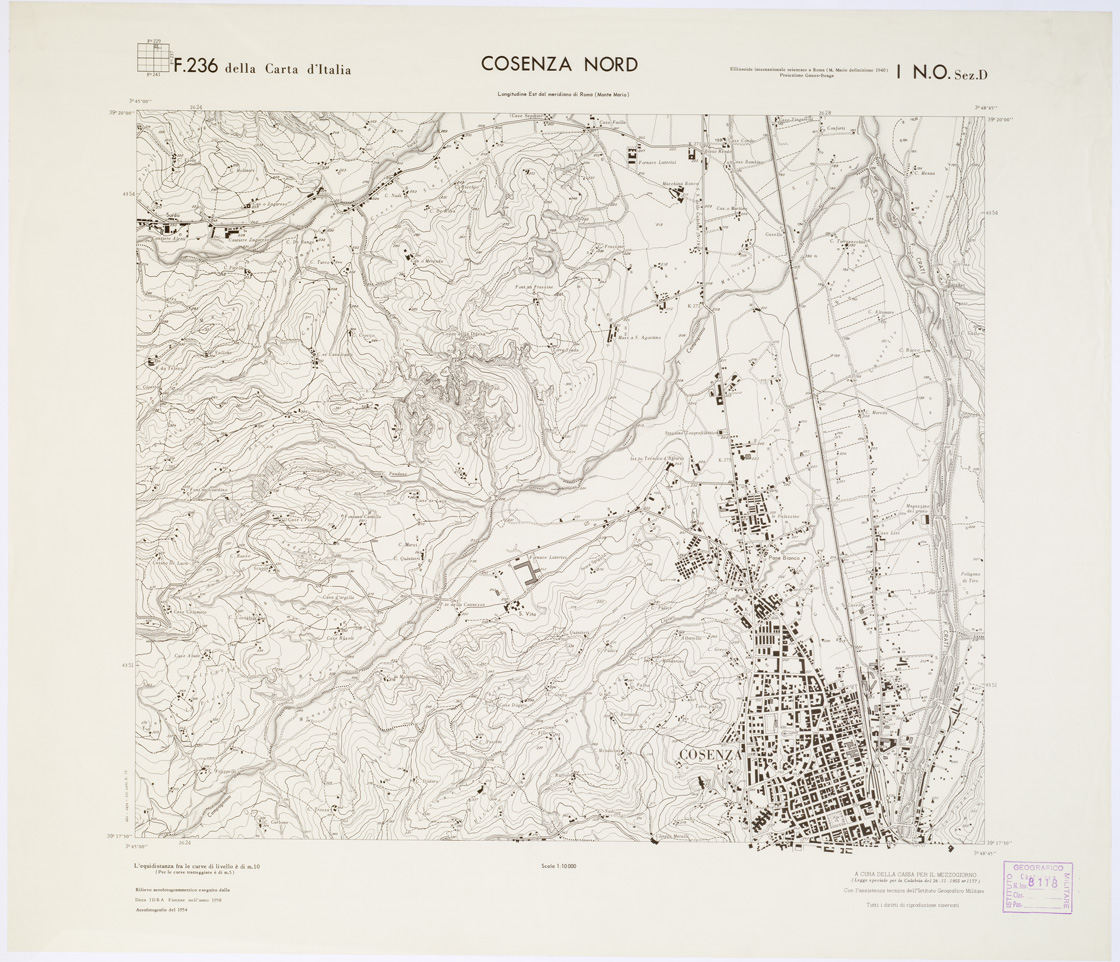 (N:7088) CARTA TOPOGRAFICA DELLA CALABRIA - Foglio 236 I N.O. SEZ.D - Cosenza Nord (B0001452) Carte e stampe antiche: riproduzione a colori su carta (formato A1)