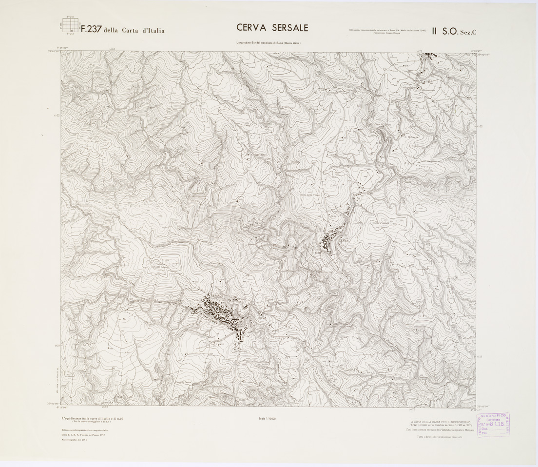 (N:7070) CARTA TOPOGRAFICA DELLA CALABRIA - Foglio 237 II S.O. SEZ.C - Cerva Sersale (B0001453) Carte e stampe antiche: riproduzione a colori su carta (formato A1)