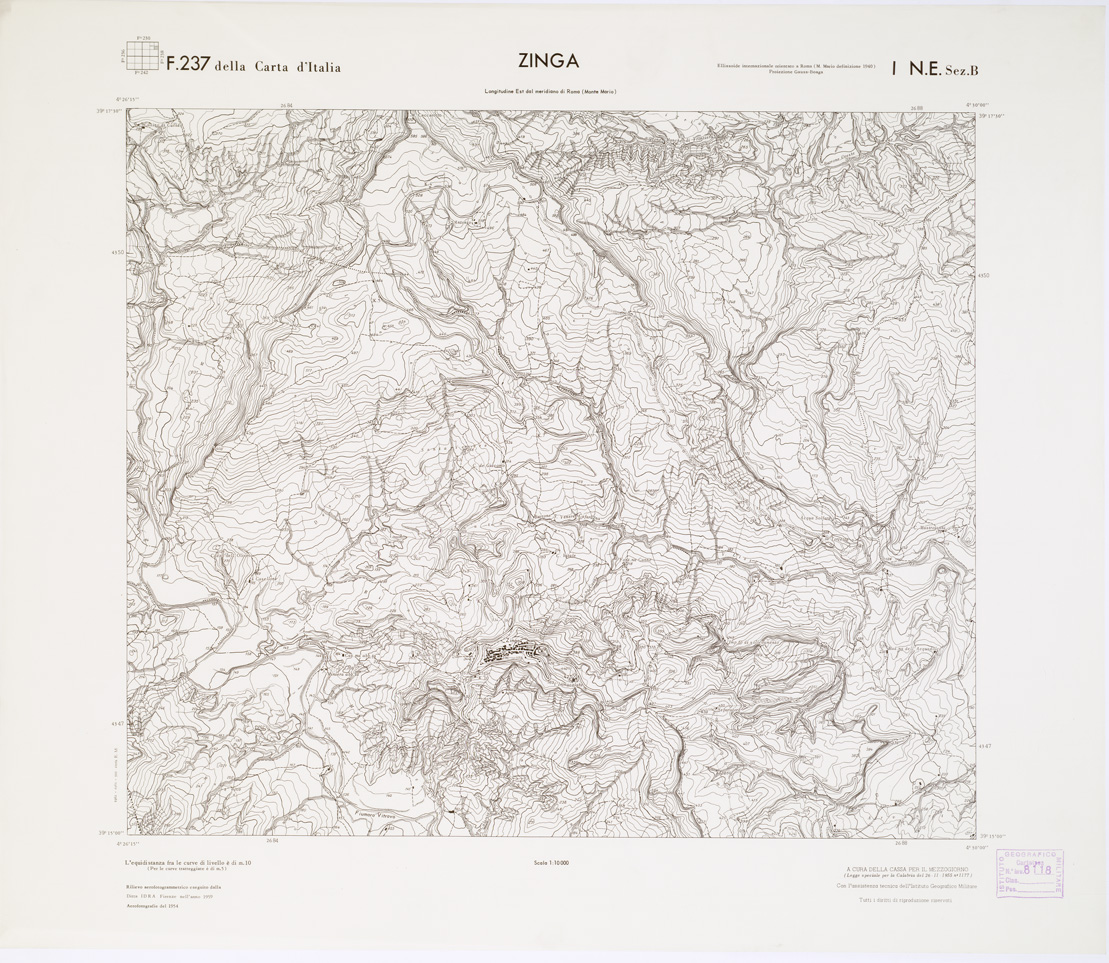 (N:7414) CARTA TOPOGRAFICA DELLA CALABRIA - Foglio 237 I N.E. SEZ.B - Zinga (B0001457) Carte e stampe antiche: riproduzione a colori su carta (formato A1)