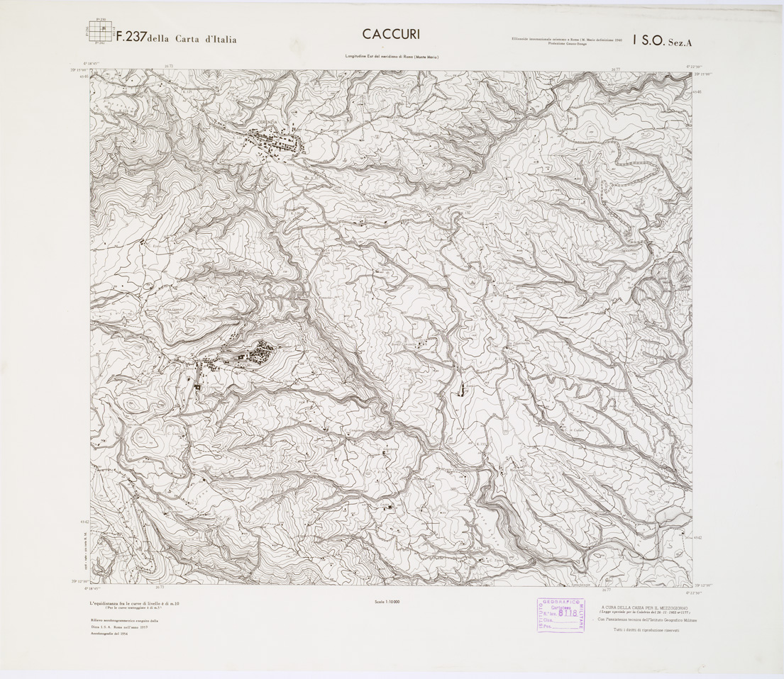 (N:7020) CARTA TOPOGRAFICA DELLA CALABRIA - Foglio 237 I S.O. SEZ.A - Caccuri (B0001471) Carte e stampe antiche: riproduzione a colori su carta (formato A1)