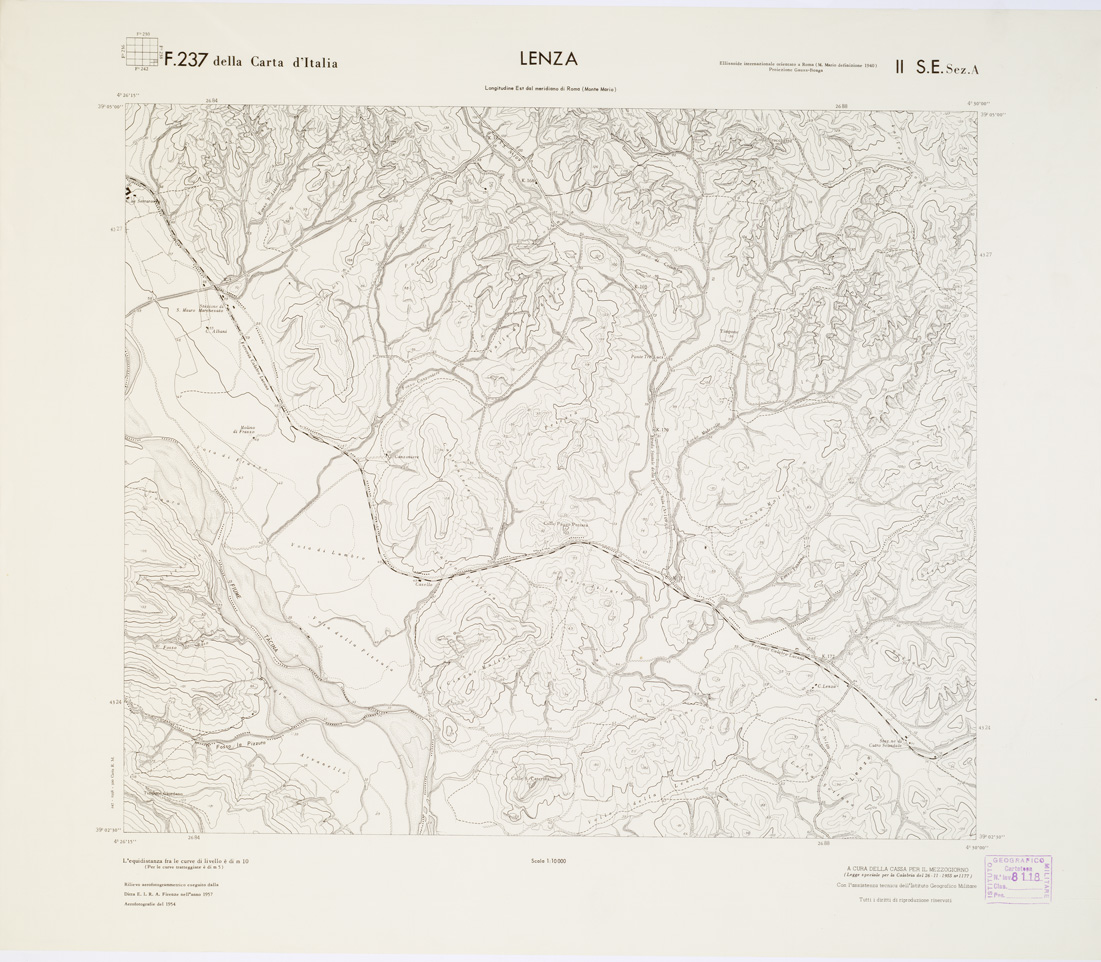 (N:7155) CARTA TOPOGRAFICA DELLA CALABRIA - Foglio 237 II S.E. SEZ.A - Lenza (B0001479) Carte e stampe antiche: riproduzione a colori su carta (formato A1)