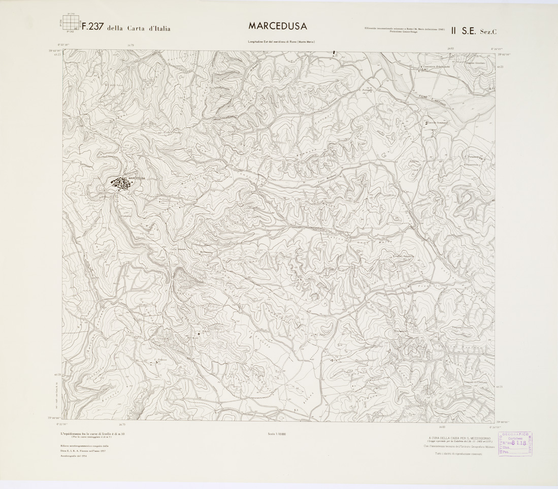 (N:7174) CARTA TOPOGRAFICA DELLA CALABRIA - Foglio 237 II S.E. SEZ.C - Marcedusa (B0001481) Carte e stampe antiche: riproduzione a colori su carta (formato A1)