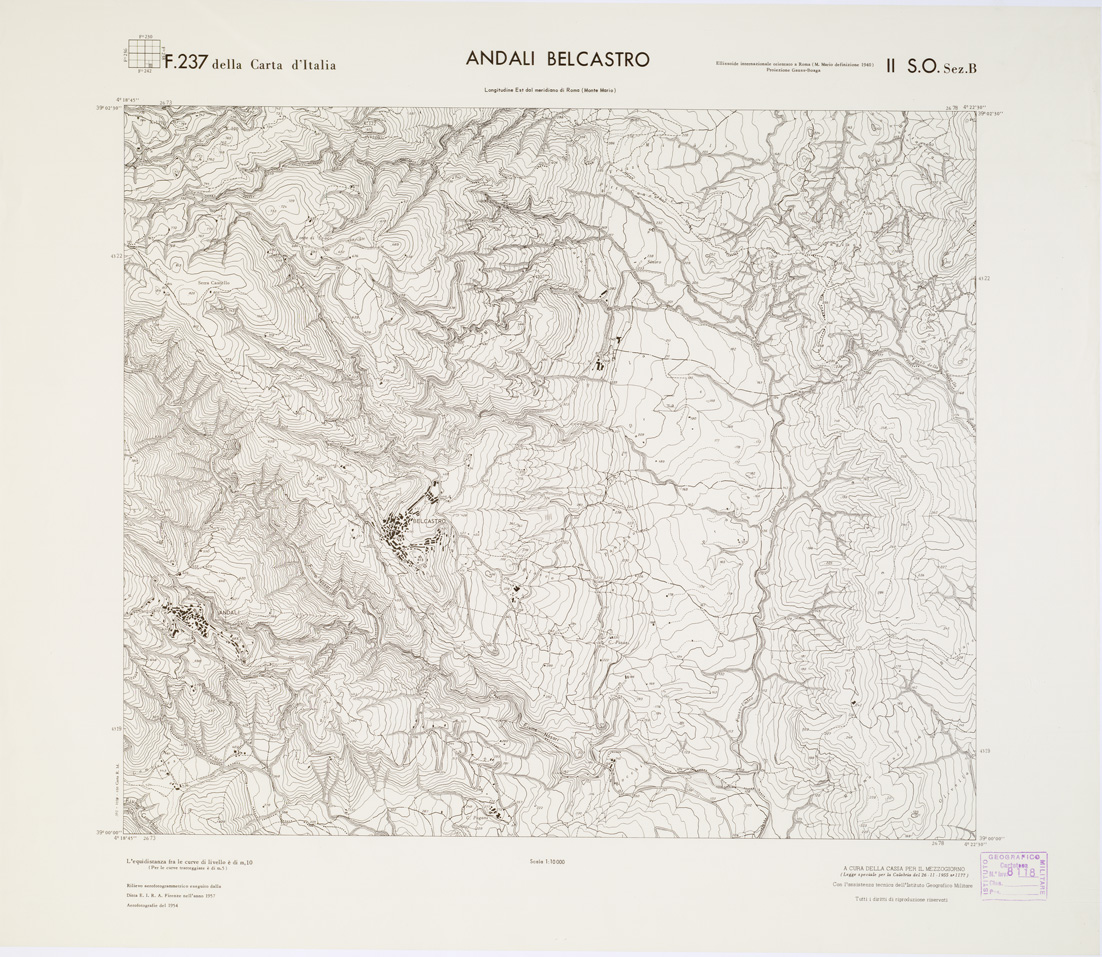 (N:6990) CARTA TOPOGRAFICA DELLA CALABRIA - Foglio 237 II S.O. SEZ.B - Andali Belcastro (B0001484) Carte e stampe antiche: riproduzione a colori su carta (formato A1)