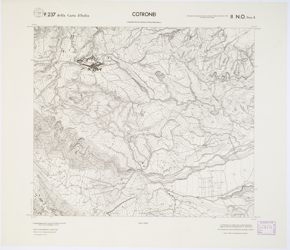 (N:7090) CARTA TOPOGRAFICA DELLA CALABRIA - Foglio 237 II N.O. SEZ.A - Cotronei (B0001486) Carte e stampe antiche: riproduzione a colori su carta (formato A1)