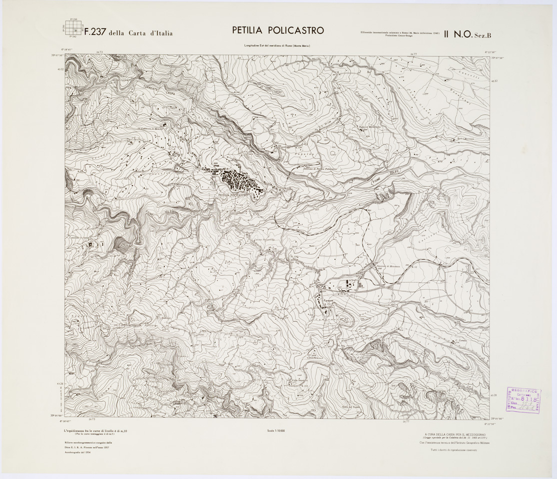 (N:7248) CARTA TOPOGRAFICA DELLA CALABRIA - Foglio 237 II N.O. SEZ.B - Petilia Policastro (B0001487) Carte e stampe antiche: riproduzione a colori su carta (formato A1)